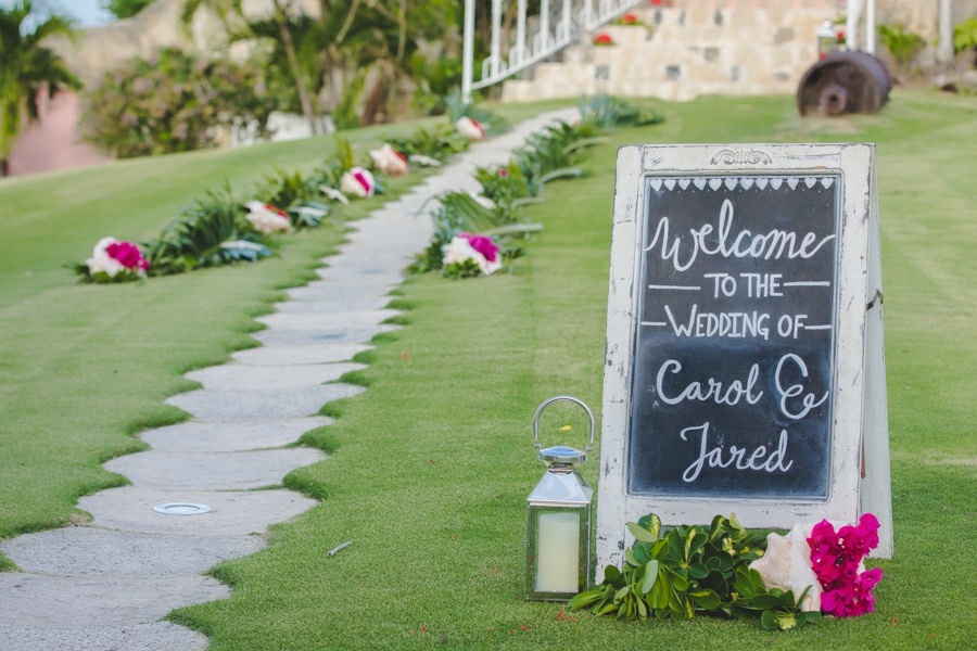 Wedding sign in front of Sugar mill ceremony site