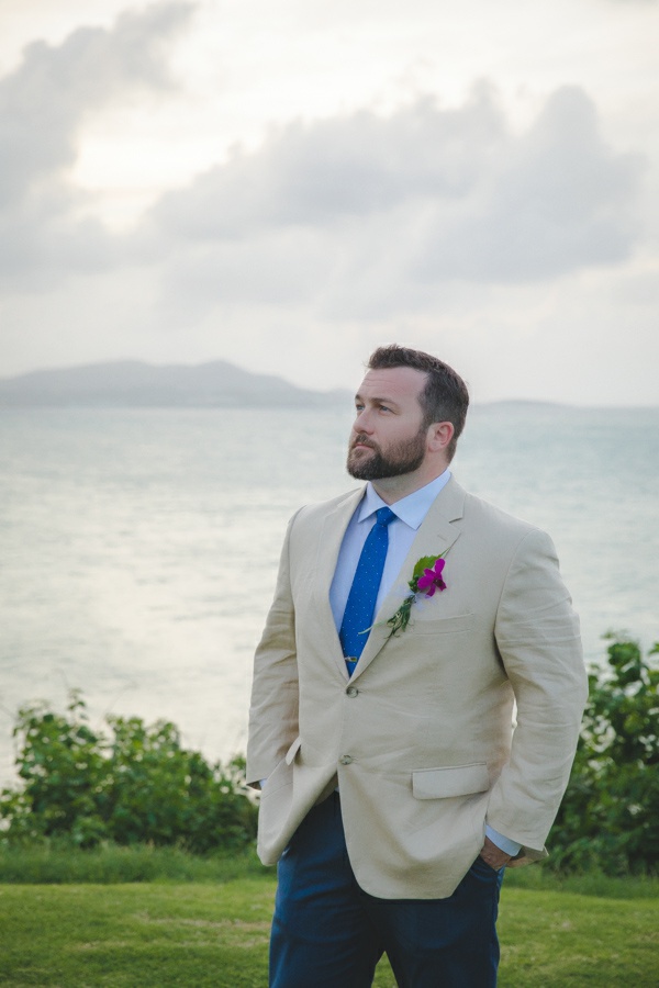 St. Croix groom portrait with ocean in the background
